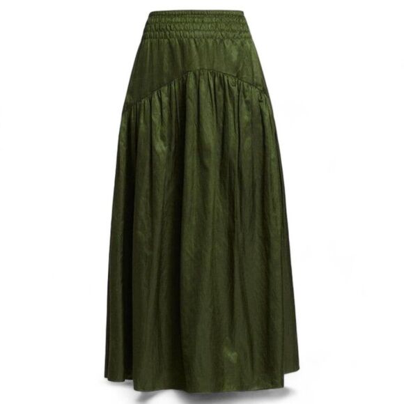 Vince Green Gathered Lined Elastic Waist Pull-on Midi A-Line Smocked Skirt - Picture 1 of 12